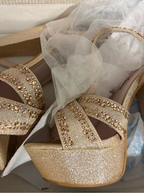 Gold Crystal Platform Sandals for Women